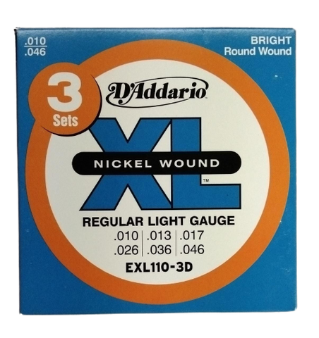 D'Addario, Electric Guitar Strings, XL Nickel, .010-.046 - Set EXL110 Set of 3
