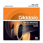 D'Addario, Acoustic Guitar Strings, 80/20 Bronze .010-.047 - Set EJ10 - Braganzas