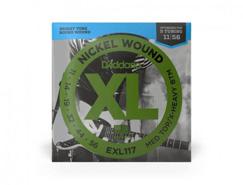 D'Addario, Electric Gtr Str, XL, 011-.056 Medium/Heavy BTM -Set EXL117 (special for Drop D tuning) - Braganzas