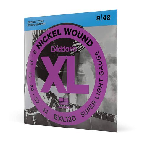 D'Addario, Electric Guitar Strings, XL Nickel, .009-.042 - Set EXL-120 - Braganzas